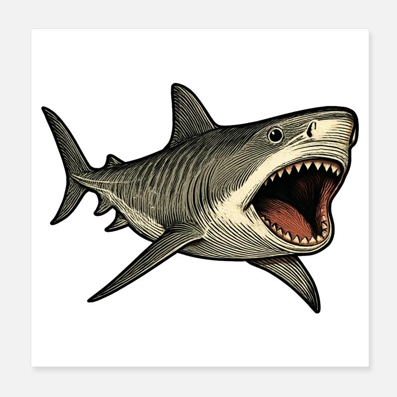 Requin tigre avec gueule ouverte Poster 20 x 20 cm
