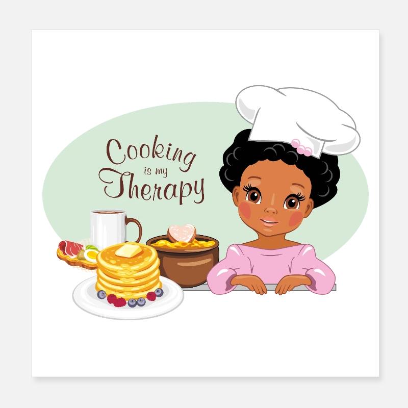 Süßes dunkelhäutiges Mädchen liebt es, Pfannkuchen zu backen Poster 20x20 cm
