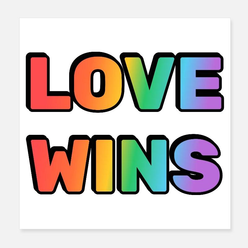 L’amour gagne Rainbow Gradient Texte LGBT Poster 20 x 20 cm