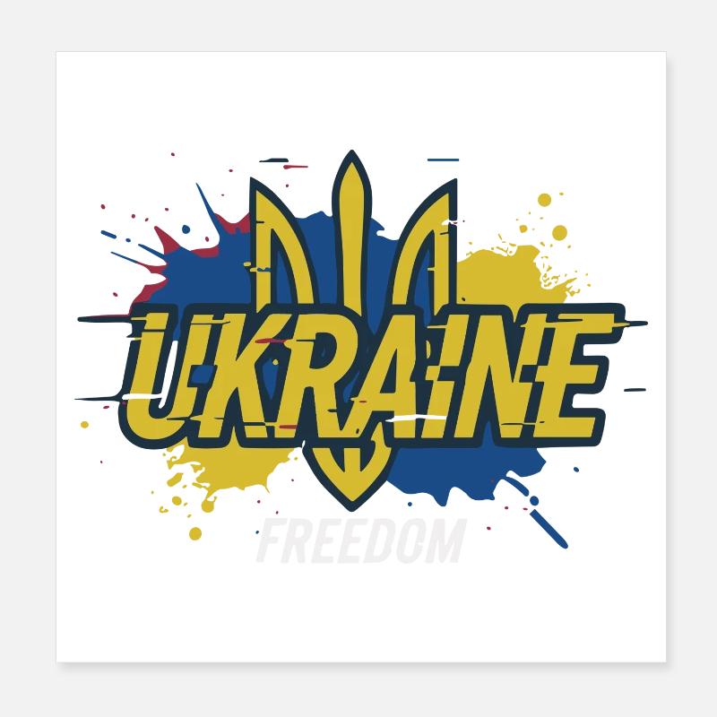 Ukraine Freedom Trident Splash Tee Poster 8" x 8" (20x20 cm)