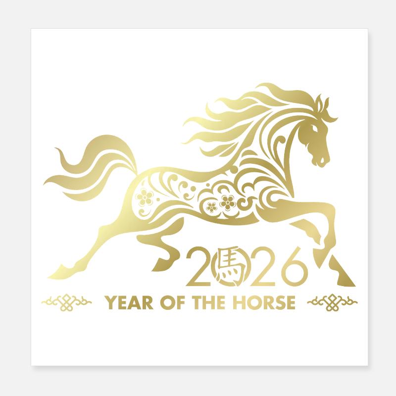 Nouvel an chinois du cheval 2026 Poster 20 x 20 cm