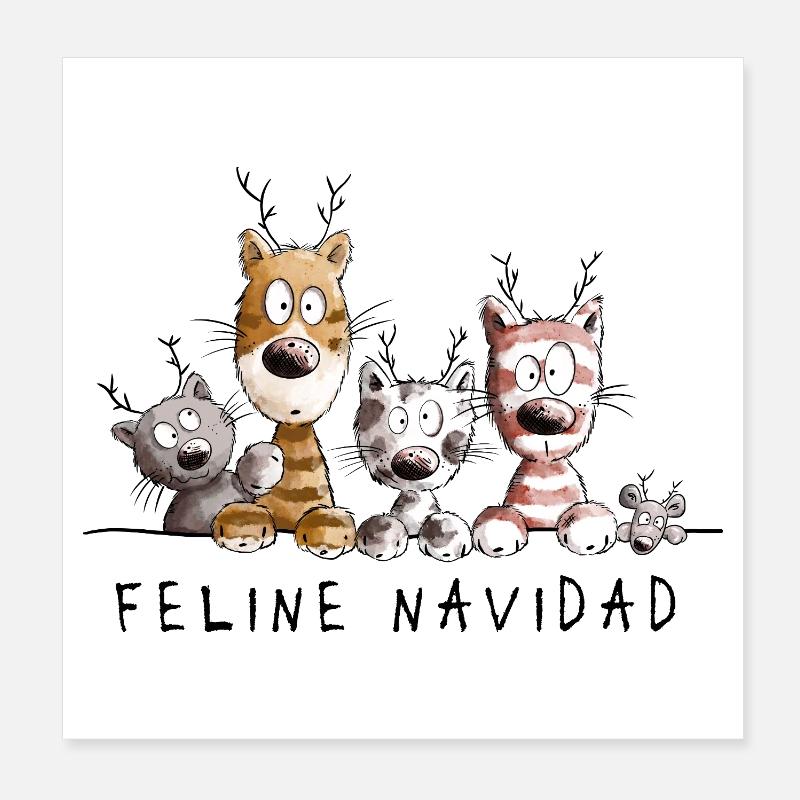 Feline Navidad Cats Christmas Poster 8" x 8" (20x20 cm)