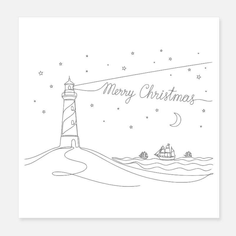 Joyeux Noël Plage du Phare & Mer Poster 20 x 20 cm