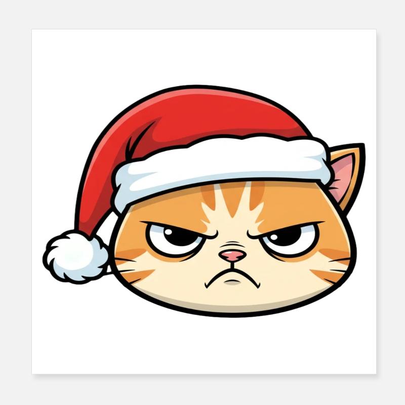 Genervte Katze mit Weihnachtsmütze Poster 20x20 cm