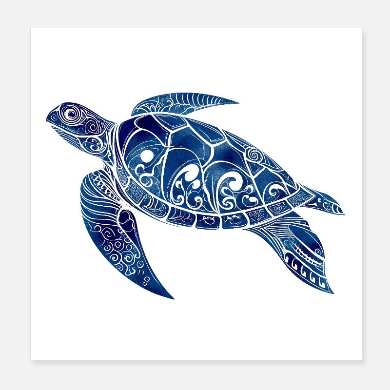Tribal Turtle Blue – Ocean Design Poster 8" x 8" (20x20 cm)