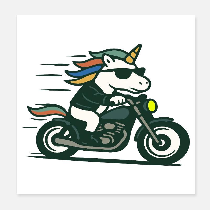 Fast Biker einhornfahrende Motorrad-Maskottchen-Kunst Poster 20x20 cm