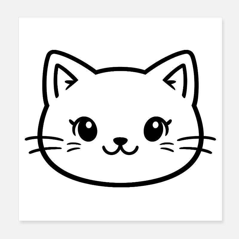 Contour de tête de chat mignon – Dessin minimal en lignes Poster 20 x 20 cm