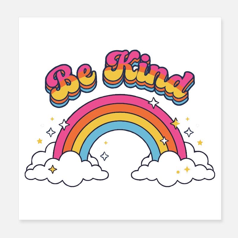 Sei freundlich Retro Regenbogen-Positive Vibes Poster 20x20 cm