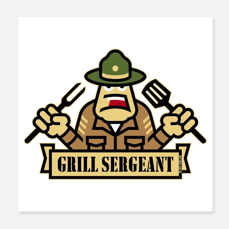 Grill Sergeant (Grilling / BBQ / Barbecue / Outl) Poster 8" x 8" (20x20 cm)