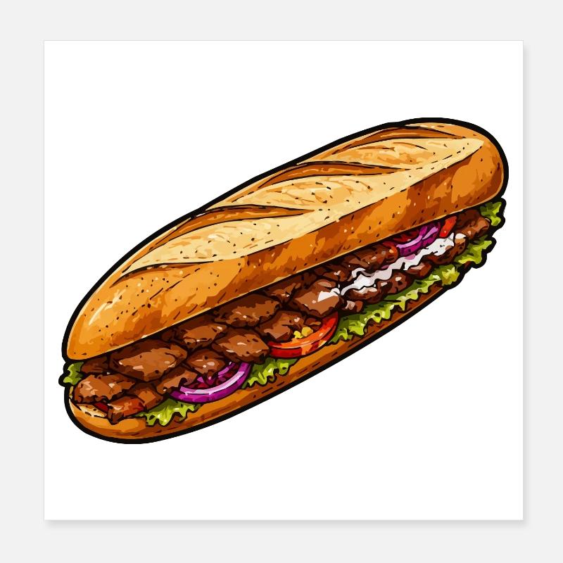 Baguette-Sandwich Illustration Poster 20x20 cm