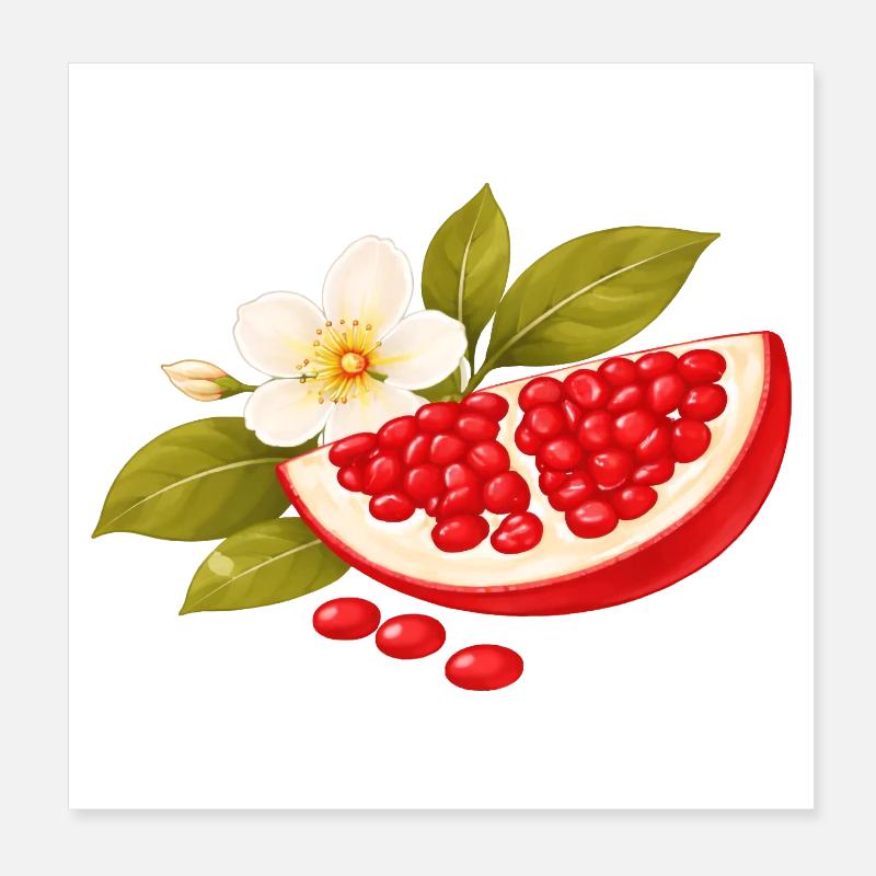 Illustration de grenade avec fleurs – Botanique - Poster 20 x 20 cm - blanc