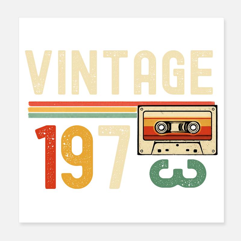 Vintage 70s Cassette Retro Poster 8" x 8" (20x20 cm)
