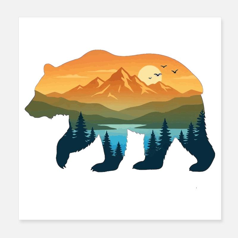 Berglandschaft der Bärensilhouette Poster 20x20 cm