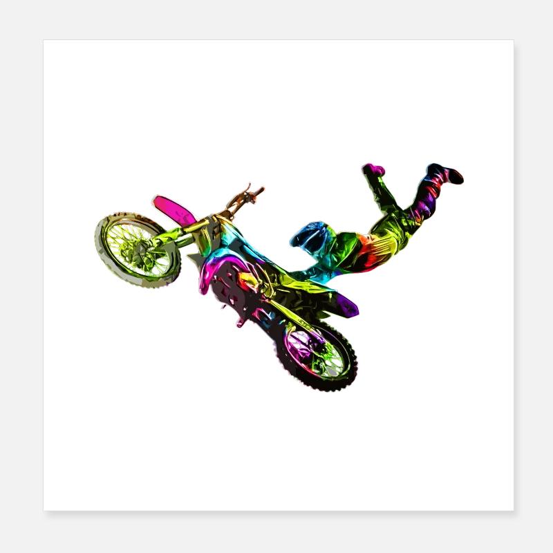 Farbiger Motocrosser - Poster 20x20 cm - Weiß