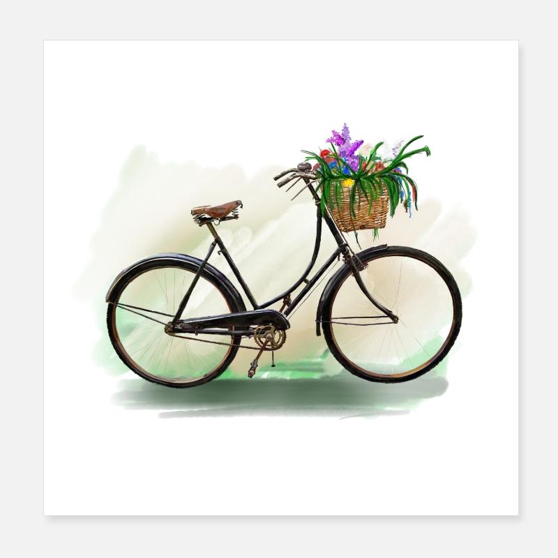 Blumenfahrrad mit Korb Poster 20x20 cm