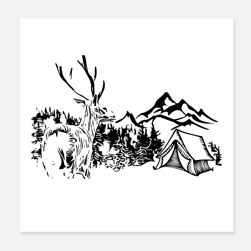 Cerfs, Montagnes, Nature, Camping Poster 20 x 20 cm