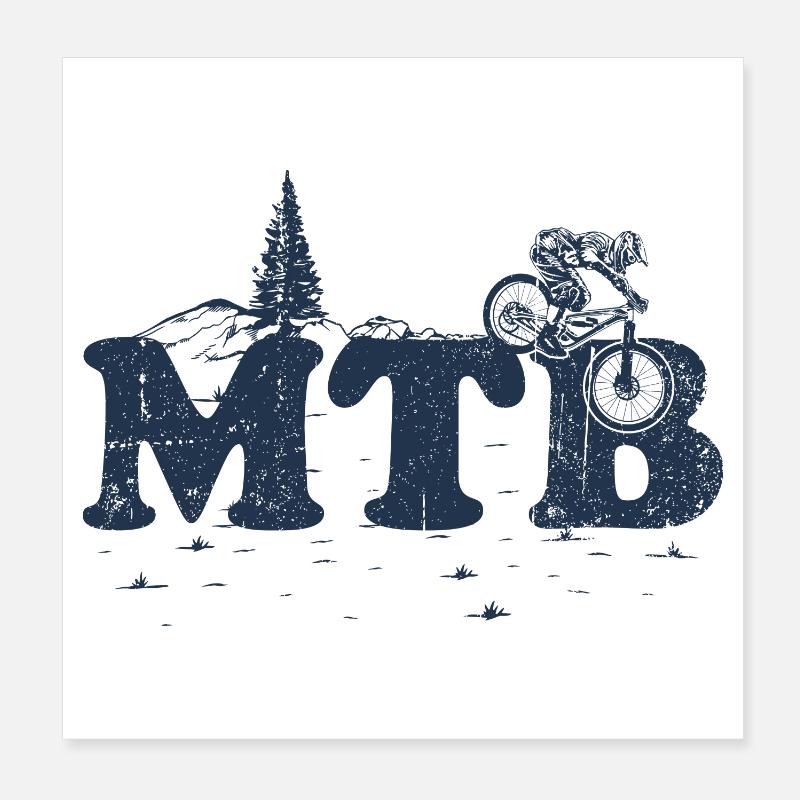 MTB Trail Silhouette - Poster 20x20 cm - Weiß