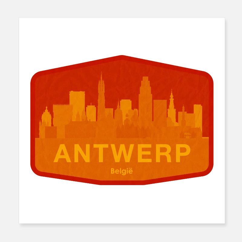 Antwerp Skyline Wärmeorange - Poster 20x20 cm - Weiß