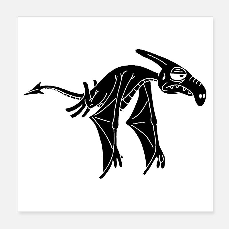 Black Flying Dinosaur Poster 8" x 8" (20x20 cm)