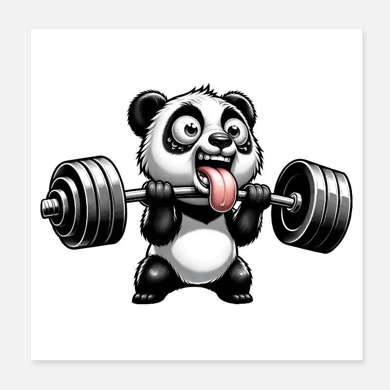Panda Workout Strength Training Weightlifter Funny Poster 8" x 8" (20x20 cm)