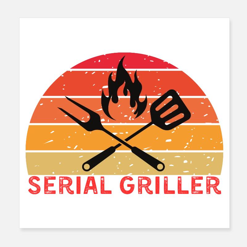 Serial Griller Retro BBQ Design Poster 20 x 20 cm