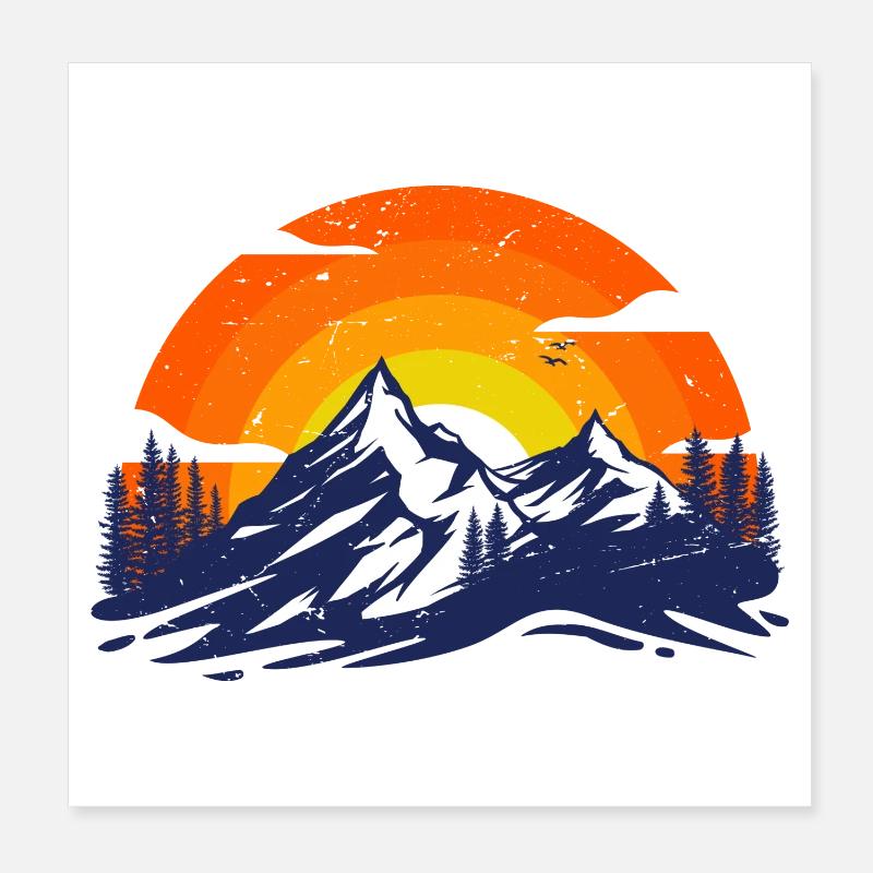 Coucher de soleil Montagne Conception Paysage Poster 20 x 20 cm