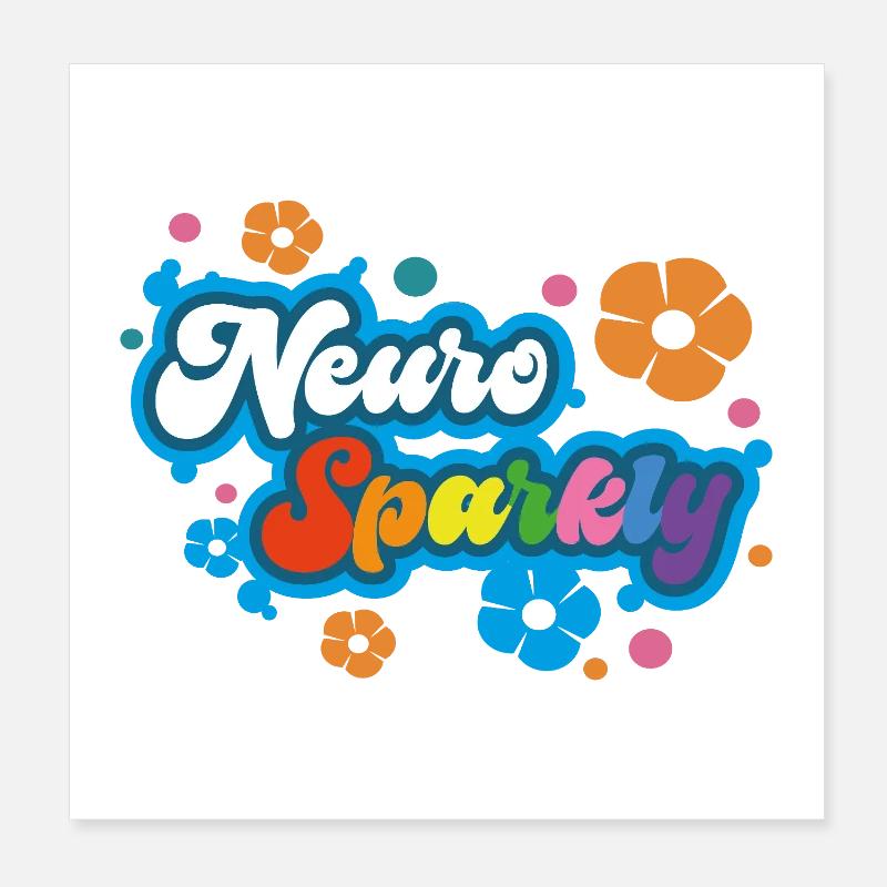 Neuro Sparkly Blume Regenbogen Typografie Poster 20x20 cm