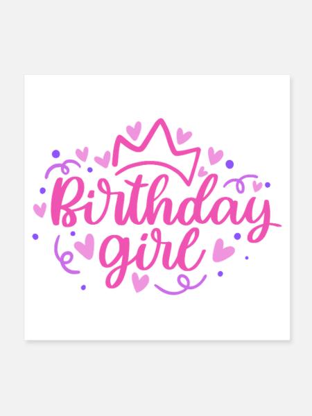 Anniversaire Girlie avec Couronne Coeur Confettis - Poster 20 x 20 cm - blanc - Devant