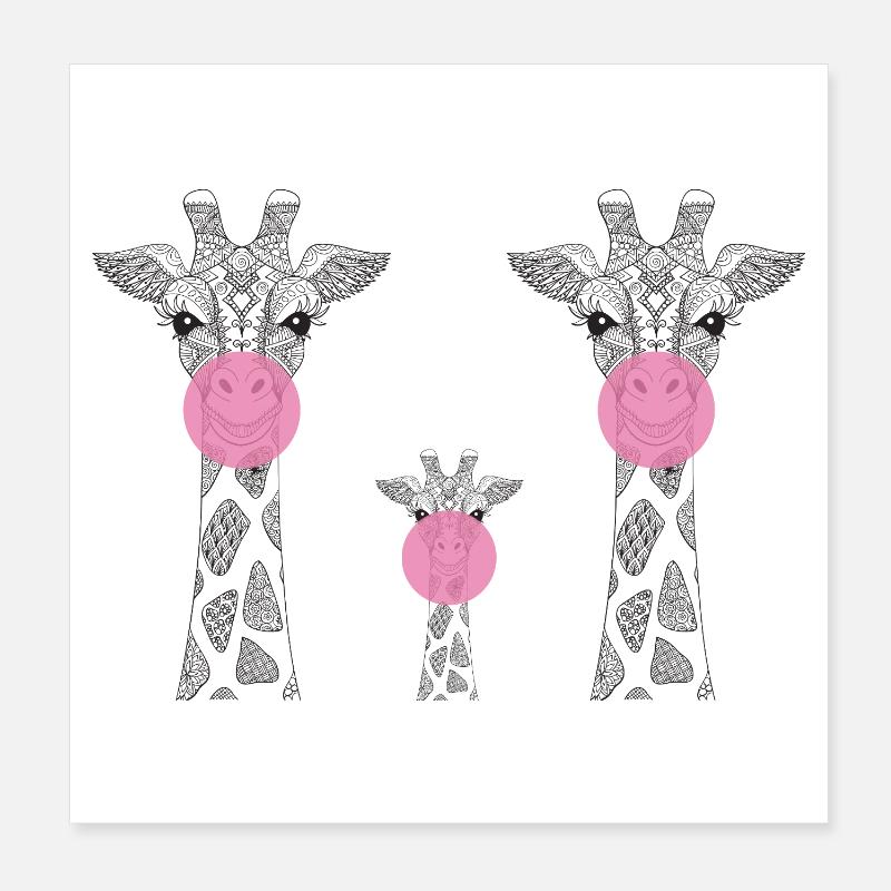 Giraffe family with chewing gum Poster 8" x 8" (20x20 cm)