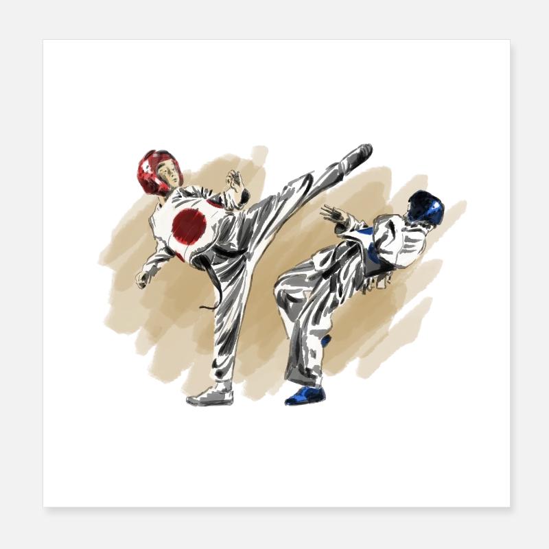 Kampfkunst Taekwondo mit Kampfpremieren - Poster 20x20 cm - Weiß