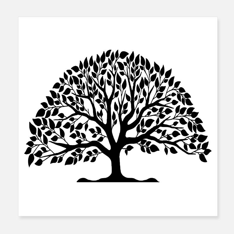 Schlanker Schattenbaum – Schmale Silhouette mit Blättern Poster 20x20 cm