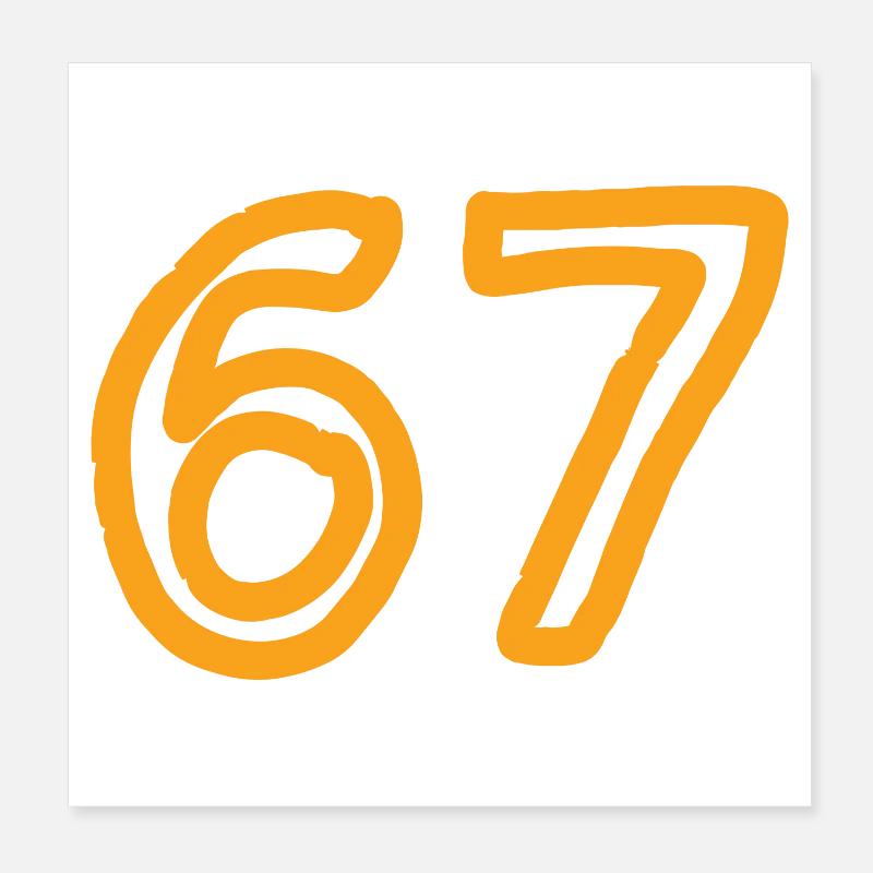 Numéro 67 en orange Poster 20 x 20 cm