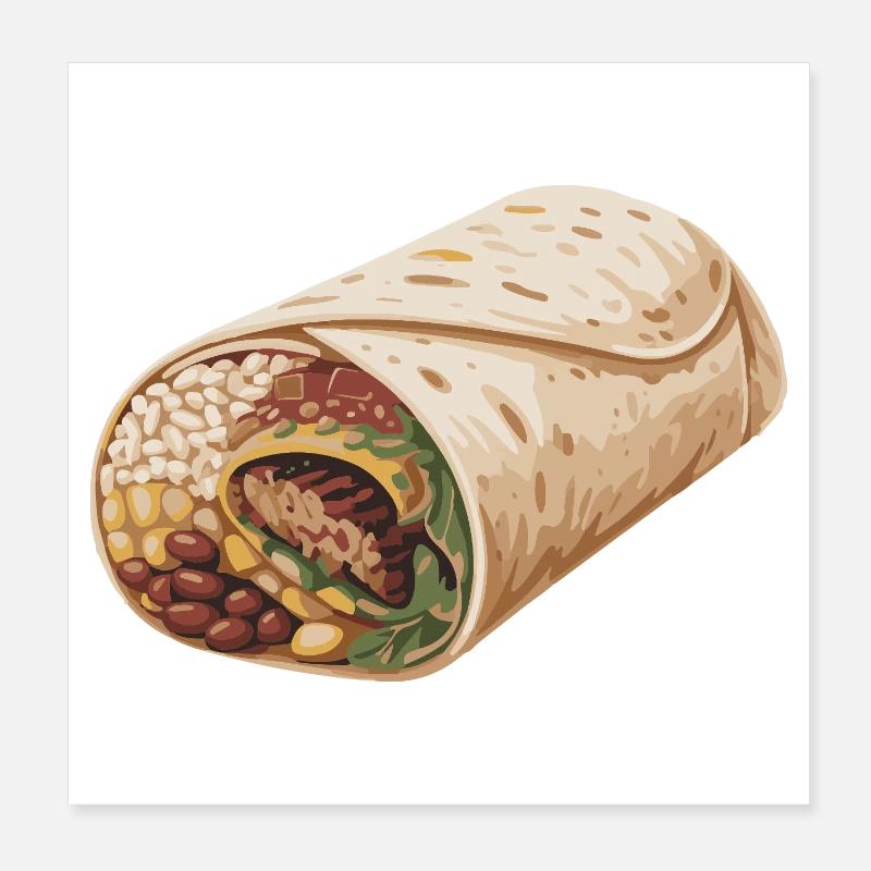 Burrito Wrap Illustration Poster 8" x 8" (20x20 cm)