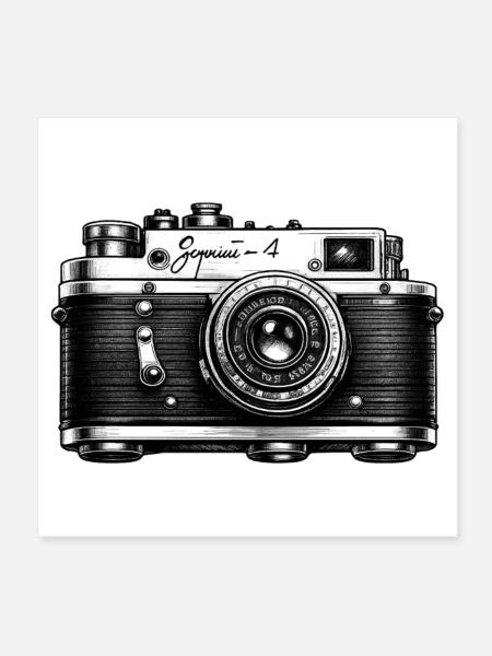 Vintage-Kamera-Skizze - Poster 20x20 cm - Weiß - Vorne