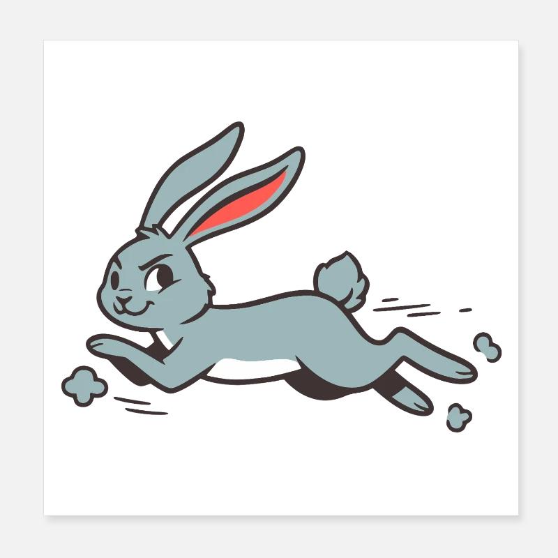 Running Bunny Rabbit Comique aux longues oreilles drôle Poster 20 x 20 cm