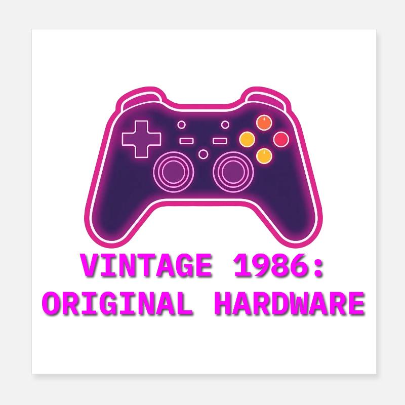 Neon Controller 1986 Retro - 40th Birthday Poster 8" x 8" (20x20 cm)