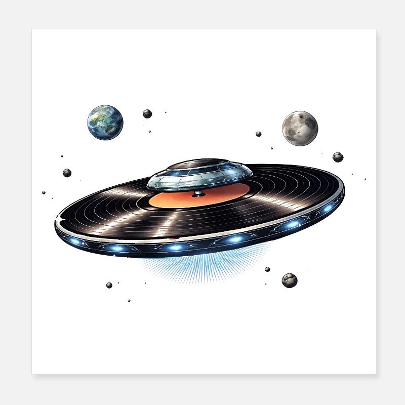 OVNI tiré d’un disque vinyle dans l’espace Poster 20 x 20 cm