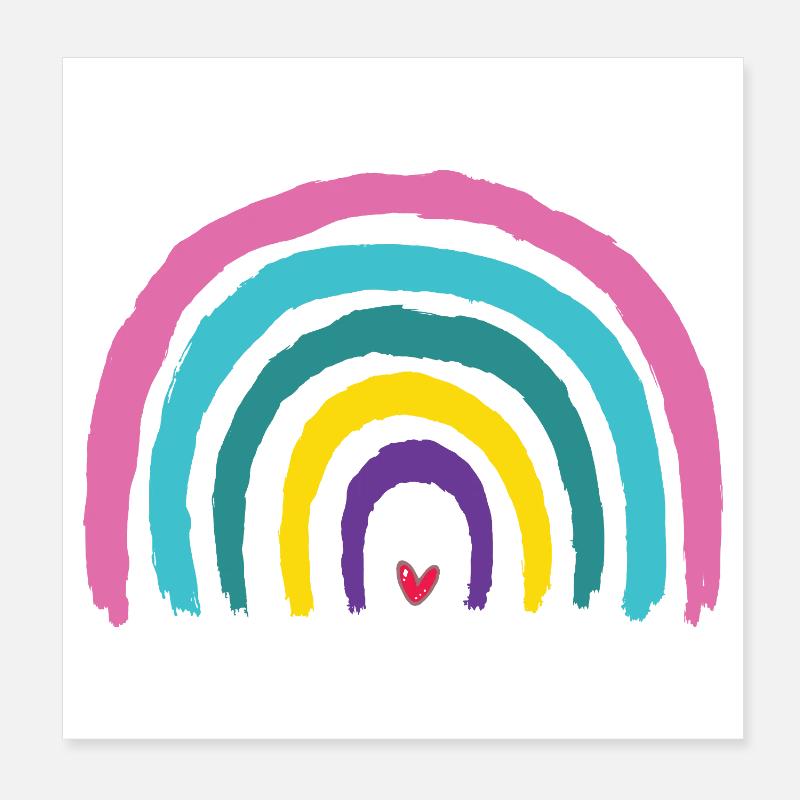 Regenbogen mit Herz Farben der 90er  - Poster 20x20 cm - Weiß
