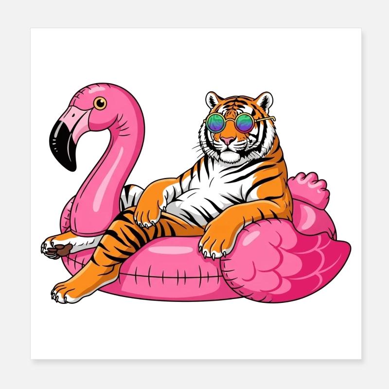 Cool Tiger on Flamingo Buoy - Summer Rig Design Poster 8" x 8" (20x20 cm)