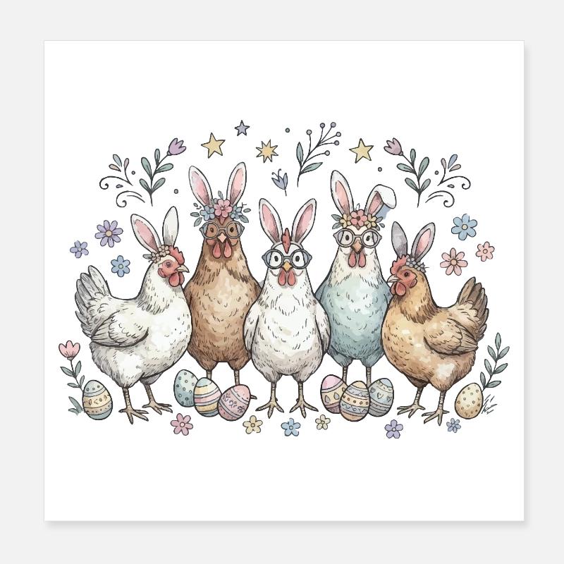 Osterhasen Bande mit Eiern Poster 20x20 cm