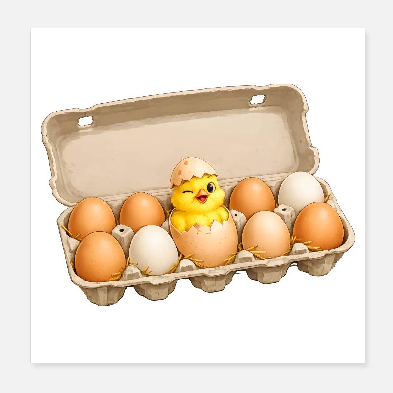 Motif de Pâques de poussin mignon dans une boîte d’œufs Poster 20 x 20 cm