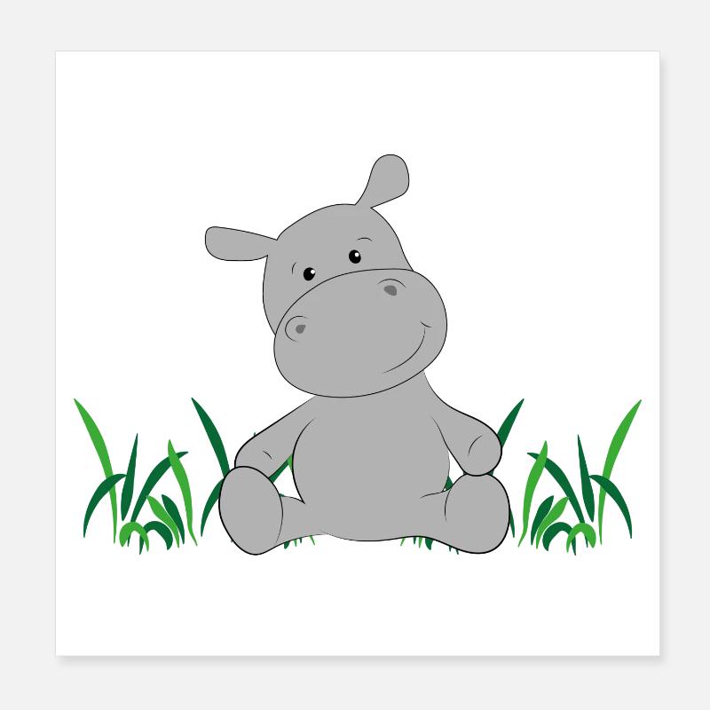 Nilpferd auf Wiese Poster 20x20 cm