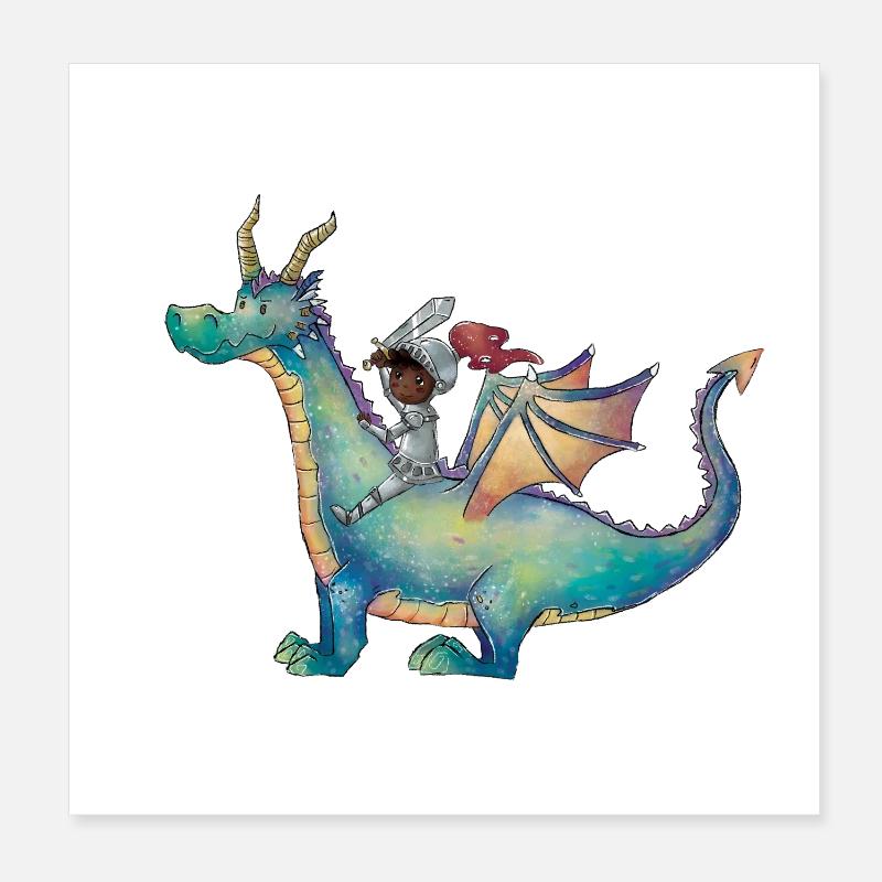 Mädchen mit Drachen auf magischem Abenteuer Poster 20x20 cm