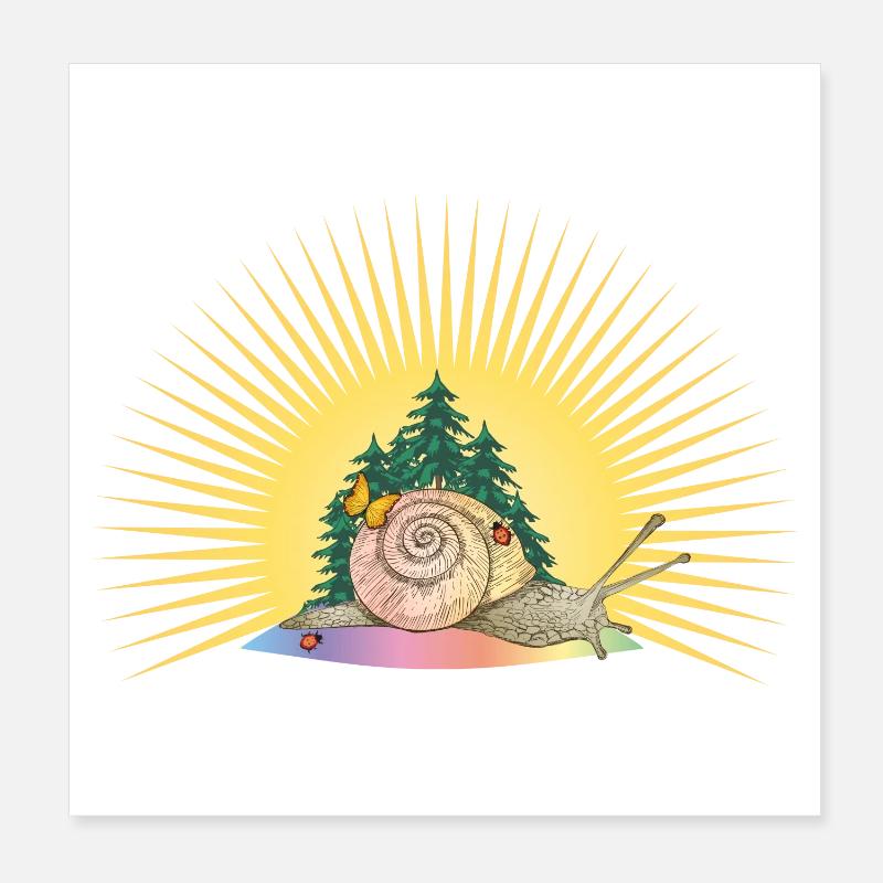 Escargot romain dans la forêt et le lever du soleil Poster 20 x 20 cm