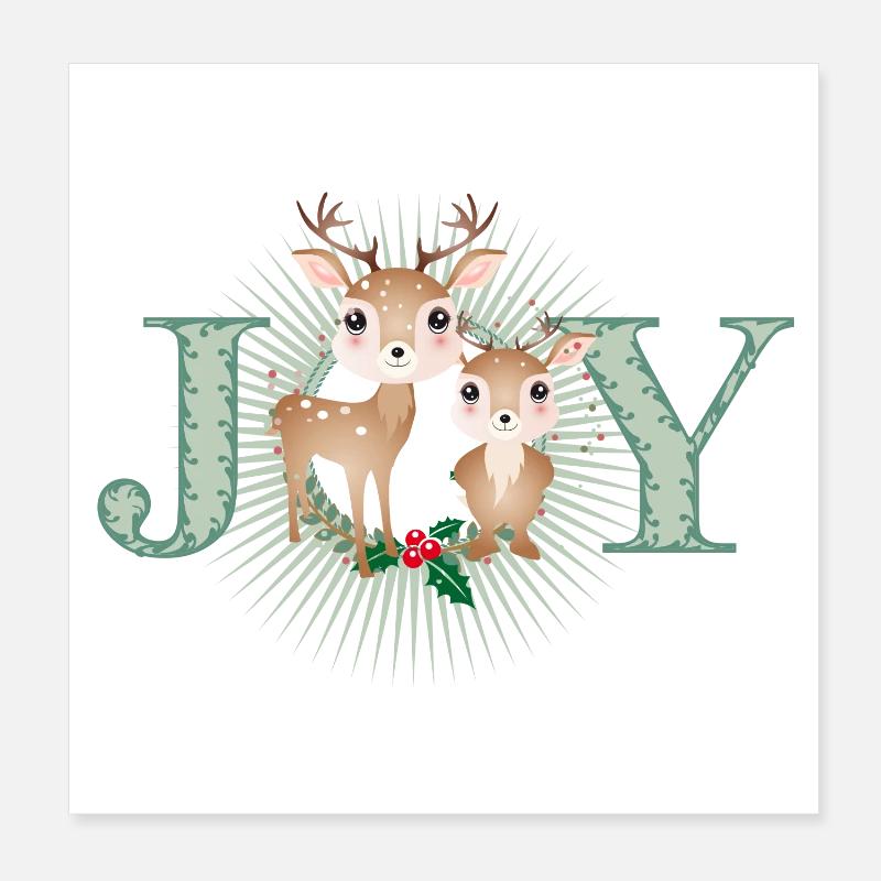 Two Cute Deer - Joy for Christmas Poster 8" x 8" (20x20 cm)