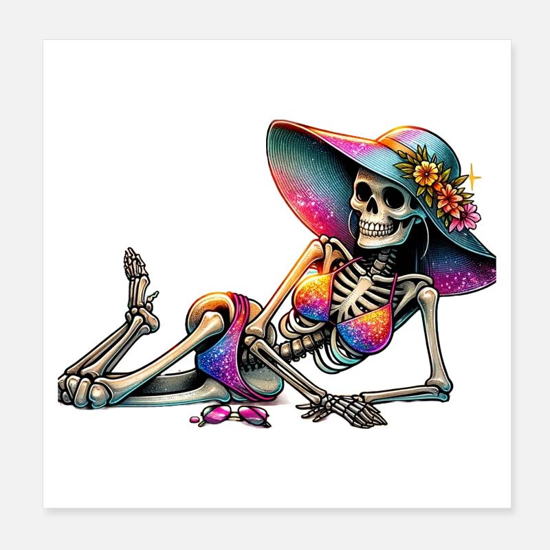 Sunlit Skeleton in Floral Hat Poster 8" x 8" (20x20 cm)