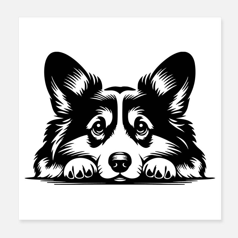 Welsh Corgi Head with Paws Poster 8" x 8" (20x20 cm)