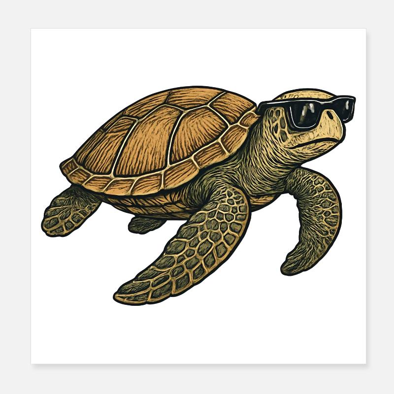 Turtle with sunglasses for casual wear Poster 8" x 8" (20x20 cm)
