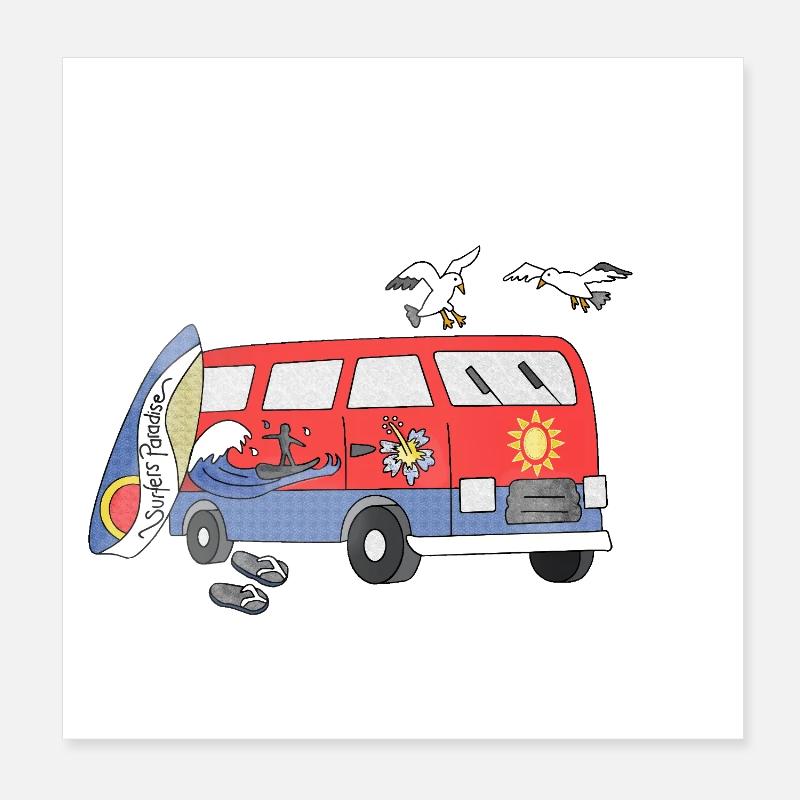 Ride the Tide Surf and Camper Poster 8" x 8" (20x20 cm)