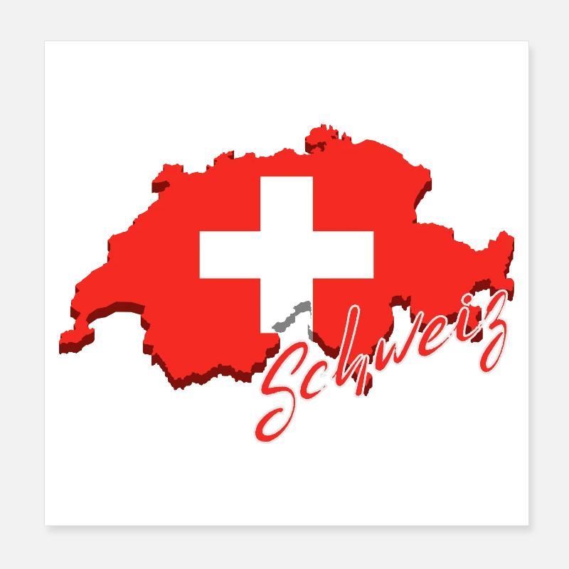Carte de la Suisse, drapeau de la Suisse Poster 20 x 20 cm
